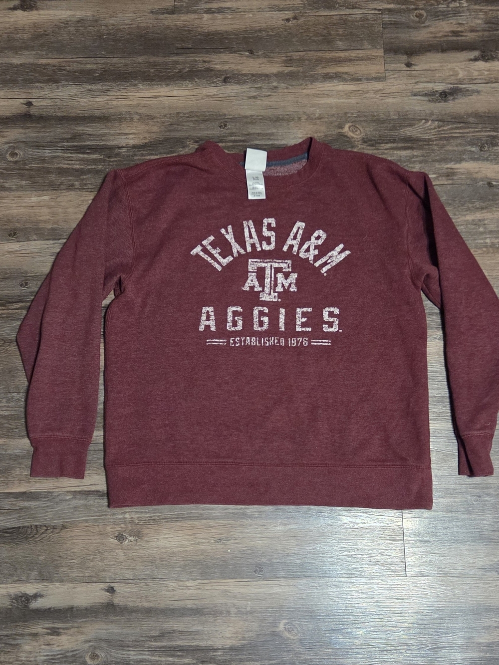 Knights Apparel Texas A&M Aggies Maroon Distressed Graphic Crewneck